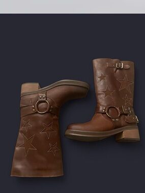 Boot Barn Brown Star-Embossed Leather Mid-Calf Boots